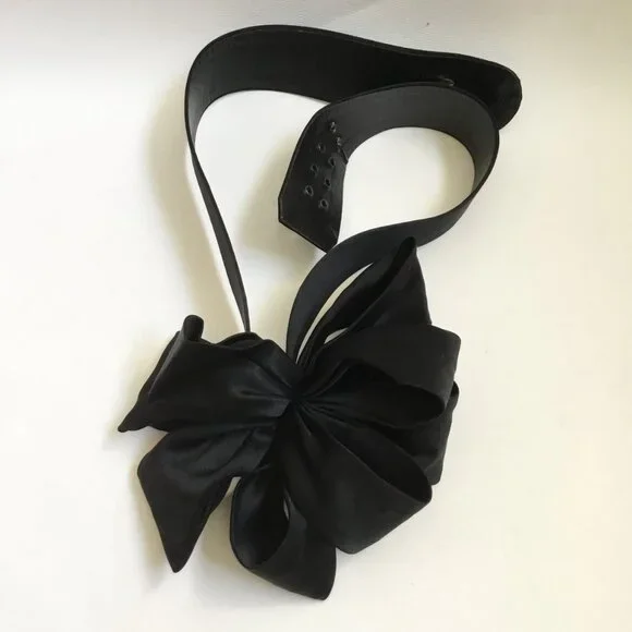 Vintage Stanley Platos Martin Ross Black Satin Oversized Bow Belt - Picture 3 of 11